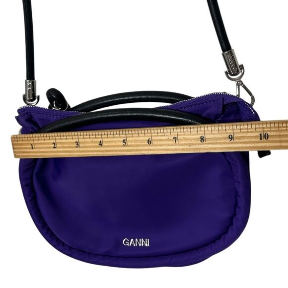 GANNI Knot Purse OS Purple Tech Fabric Mini Bag Removable Strap Baguette Style - Picture 10 of 11